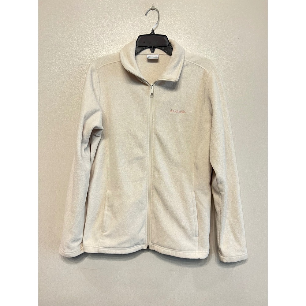 Columbia Womens Full Zip Fleece Jacket Cream Large Mock Neck Outdoor Layer